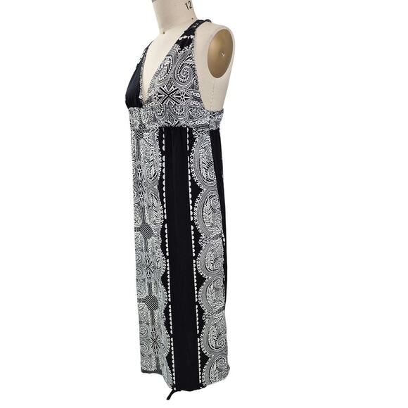 NWT Second Skin Lace Razor Back Polyester Maxi Dress Black/White Sz L - Picture 2 of 7